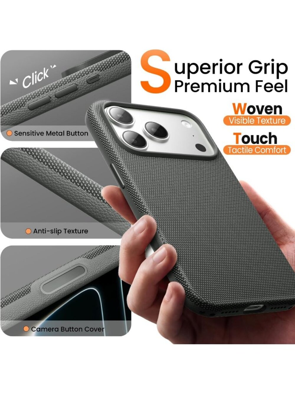 iPhone 18 Pro Max Black Techwoven Drop Protection Shockproof Skin-Friendly Case - Picture 5 of 7